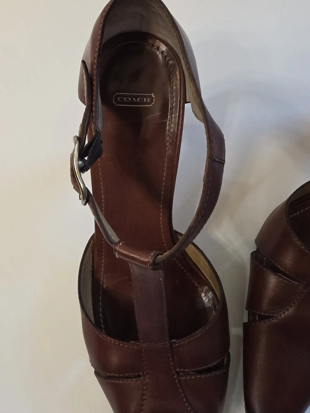 Coach Brown Leather T-Strap Pointed Heels - Picture 3 of 6